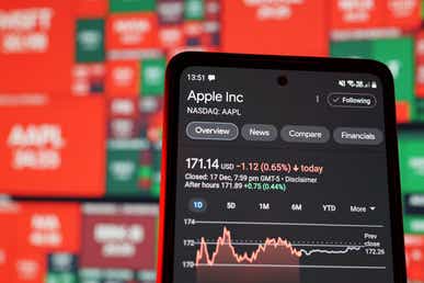 apple company stock ticker on smartphone