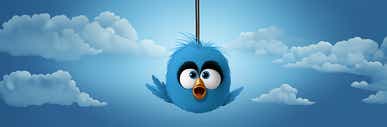 twitter bird hanging by a thread