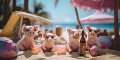 pigs at a party on the beach