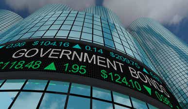 government bonds ticker on building backdrop