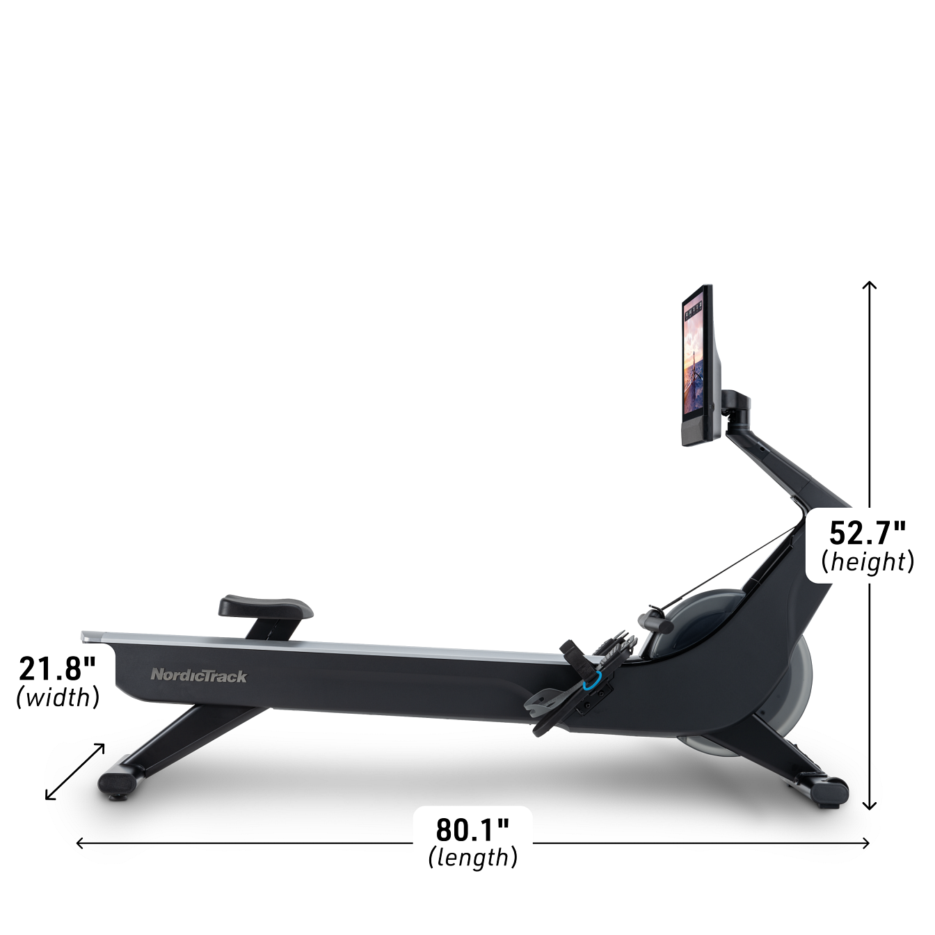 NordicTrack RW900 NTRW19425 full rowing machine with dimension annotations