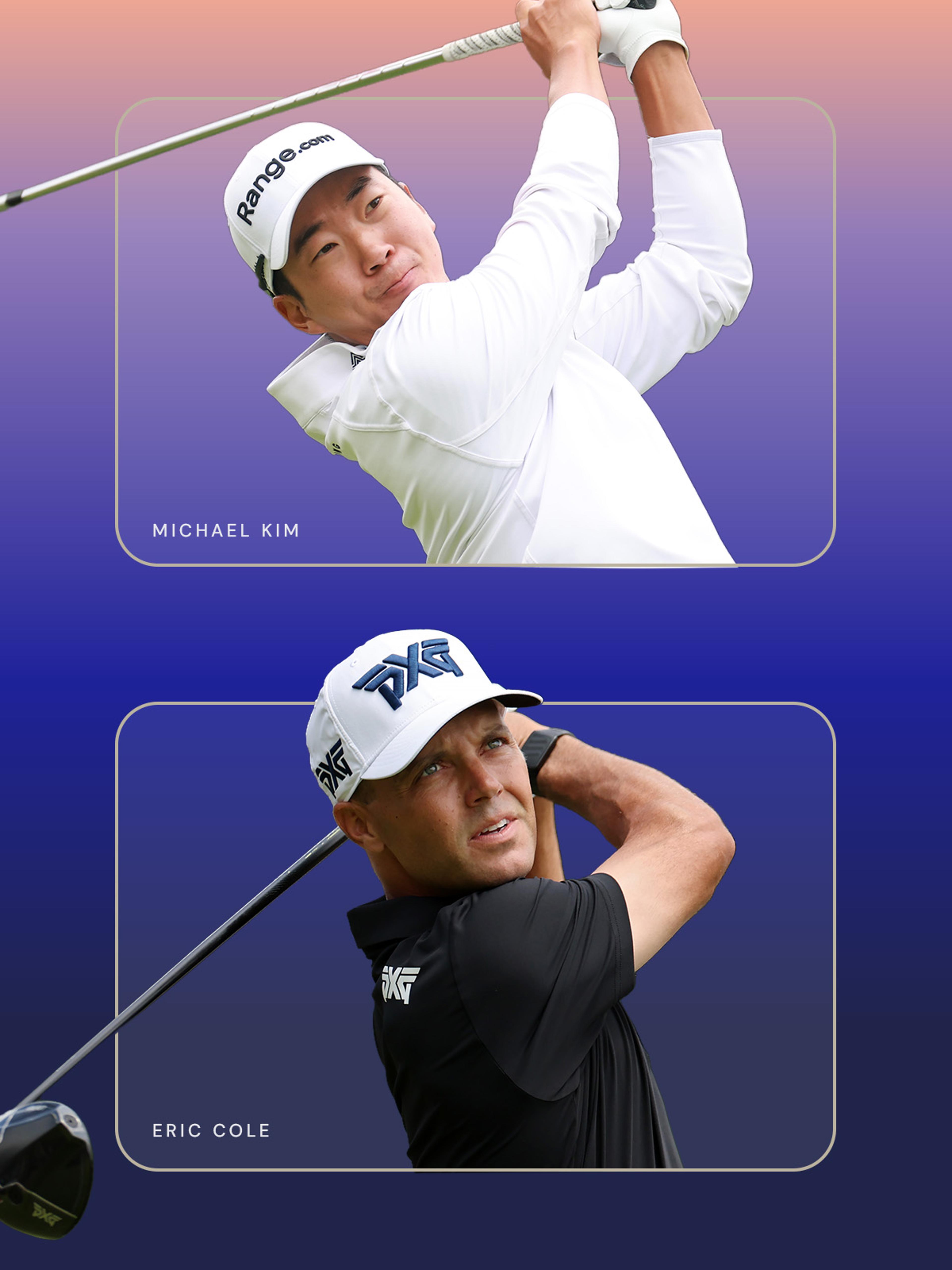 PGA TOUR pro Michael Kim featured on the top card along with Eric Cole on the bottom card.