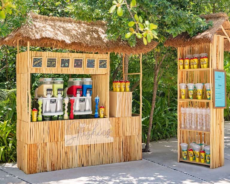 Puesto de Jungala Slushies rodeado de vegetación tropical