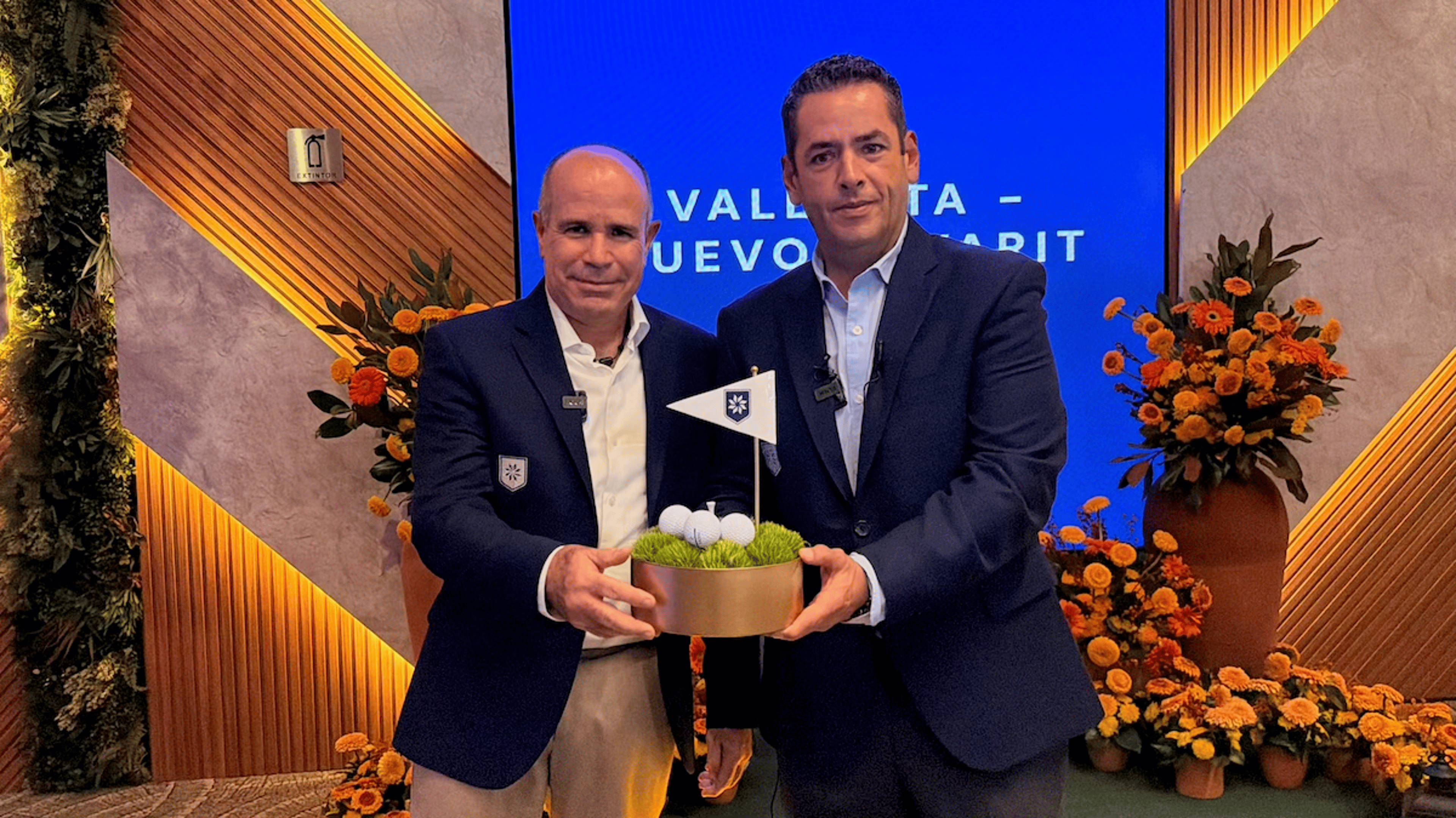 Jose Alonso y Angel Gomez en la conferencia de prensa del VidantaWorld Mexico Open presentando el field 2026