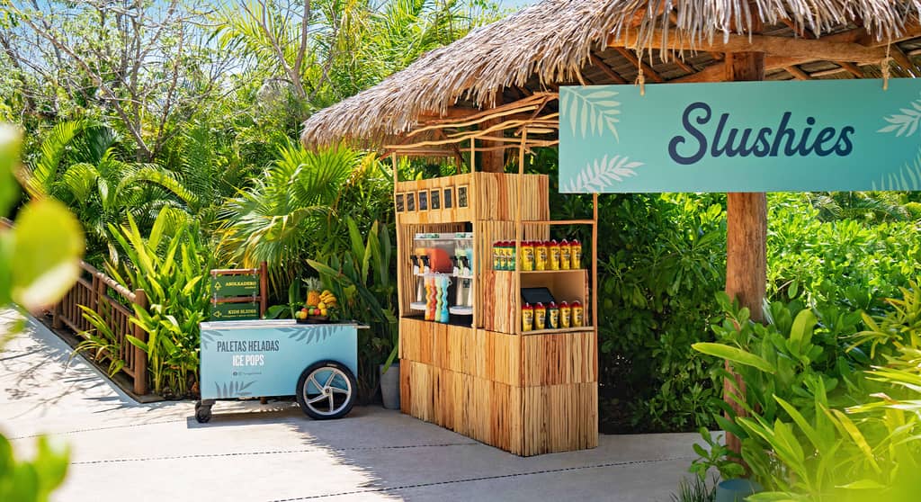 Slushie and ice pop station inside Jungala water park