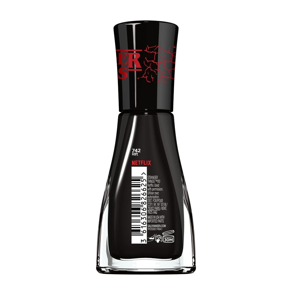 Bottle of black nail polish labeled "742 Rift" from the Stranger Things x Netflix collection, showcasing a sleek glass design. - Image 3 of 4