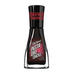 Bottle of Sally Hansen Insta-Dri Crackle nail polish featuring a black cap with "Stranger Things" logo on top.