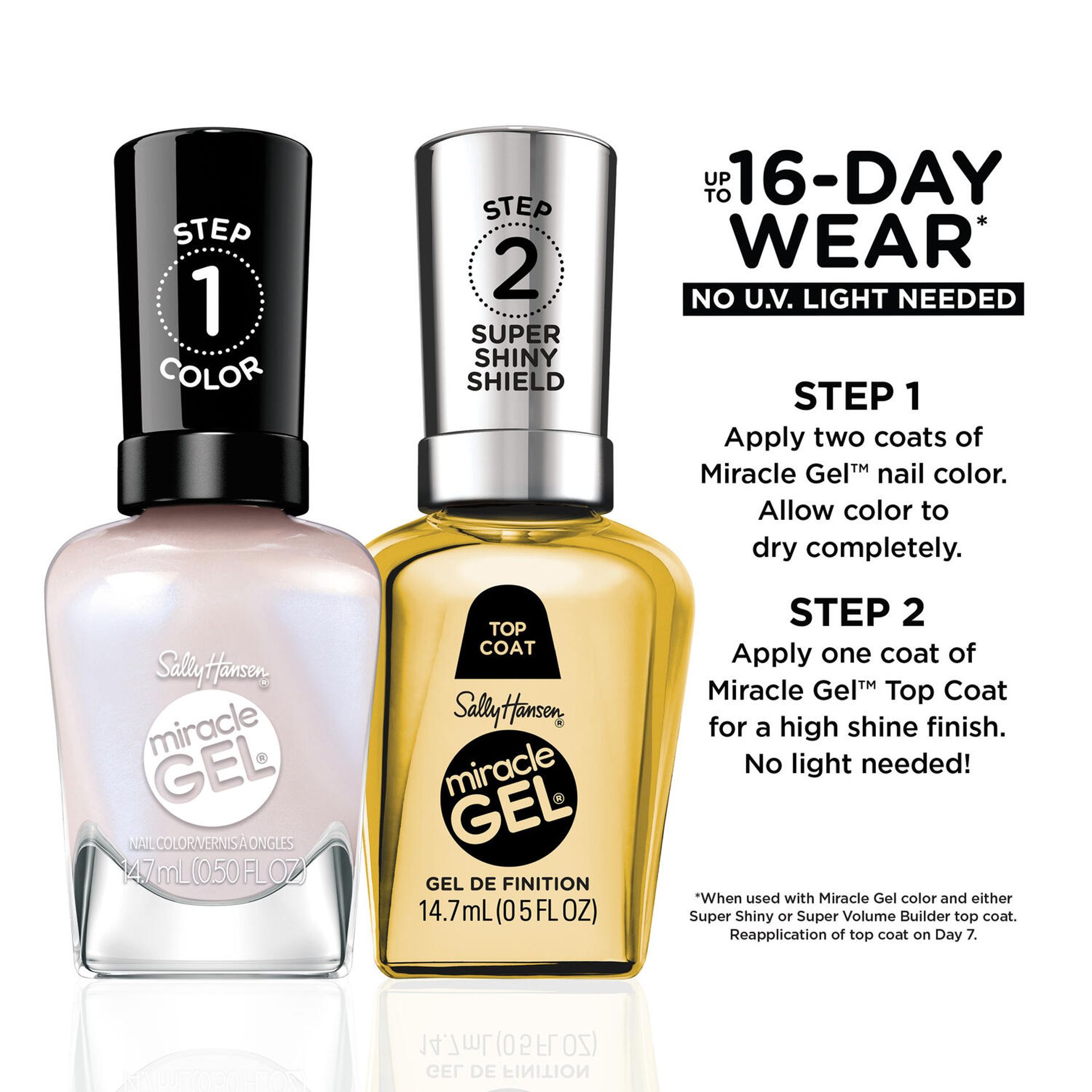Step 1: Apply one coat of Sally Hansen Miracle Gel Supercharged Bold Glam in Chic's In Charge 231 to clean nails
