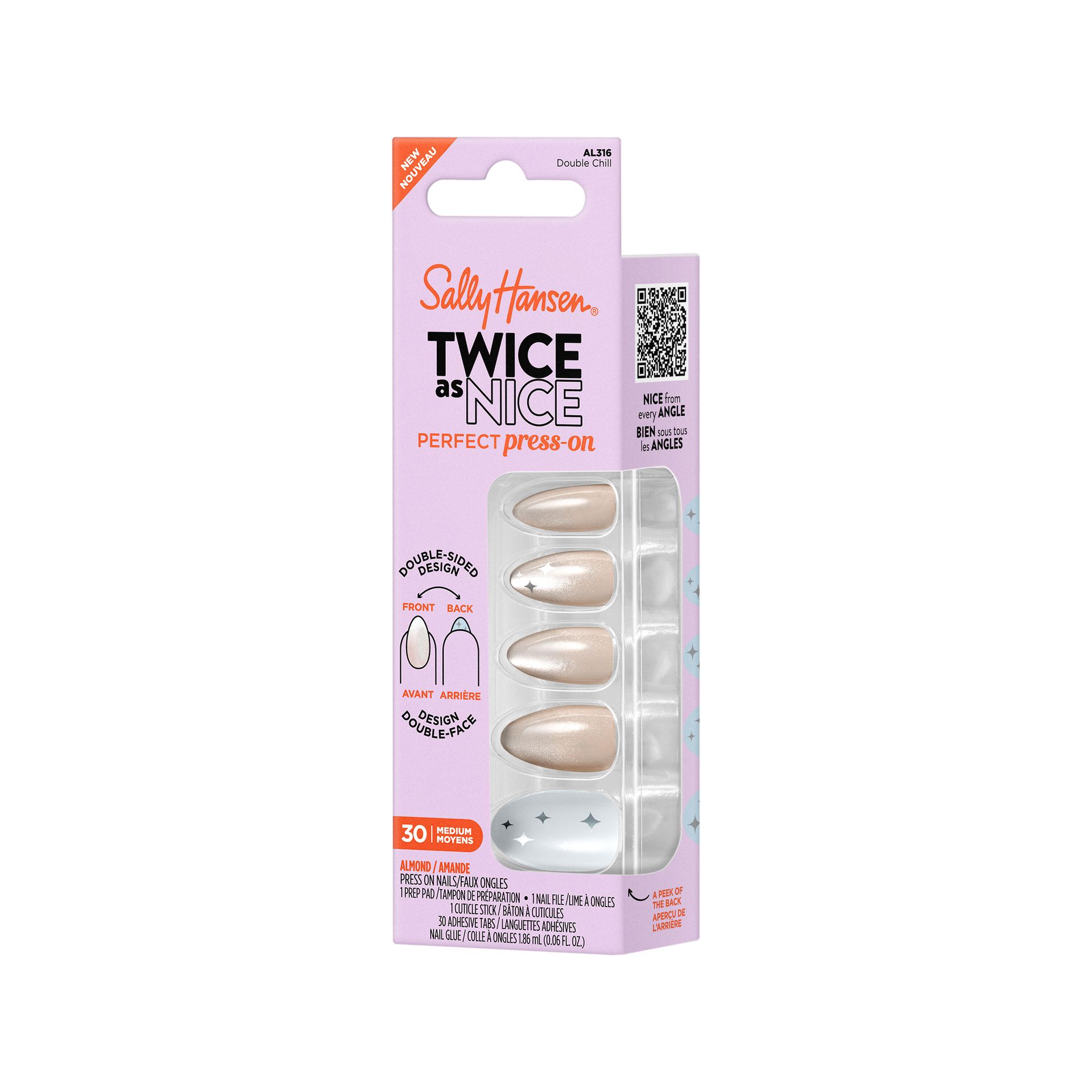 Sally Hansen Twice As Nice Perfect Press On Double Chill AL316 — angled carton pack shot