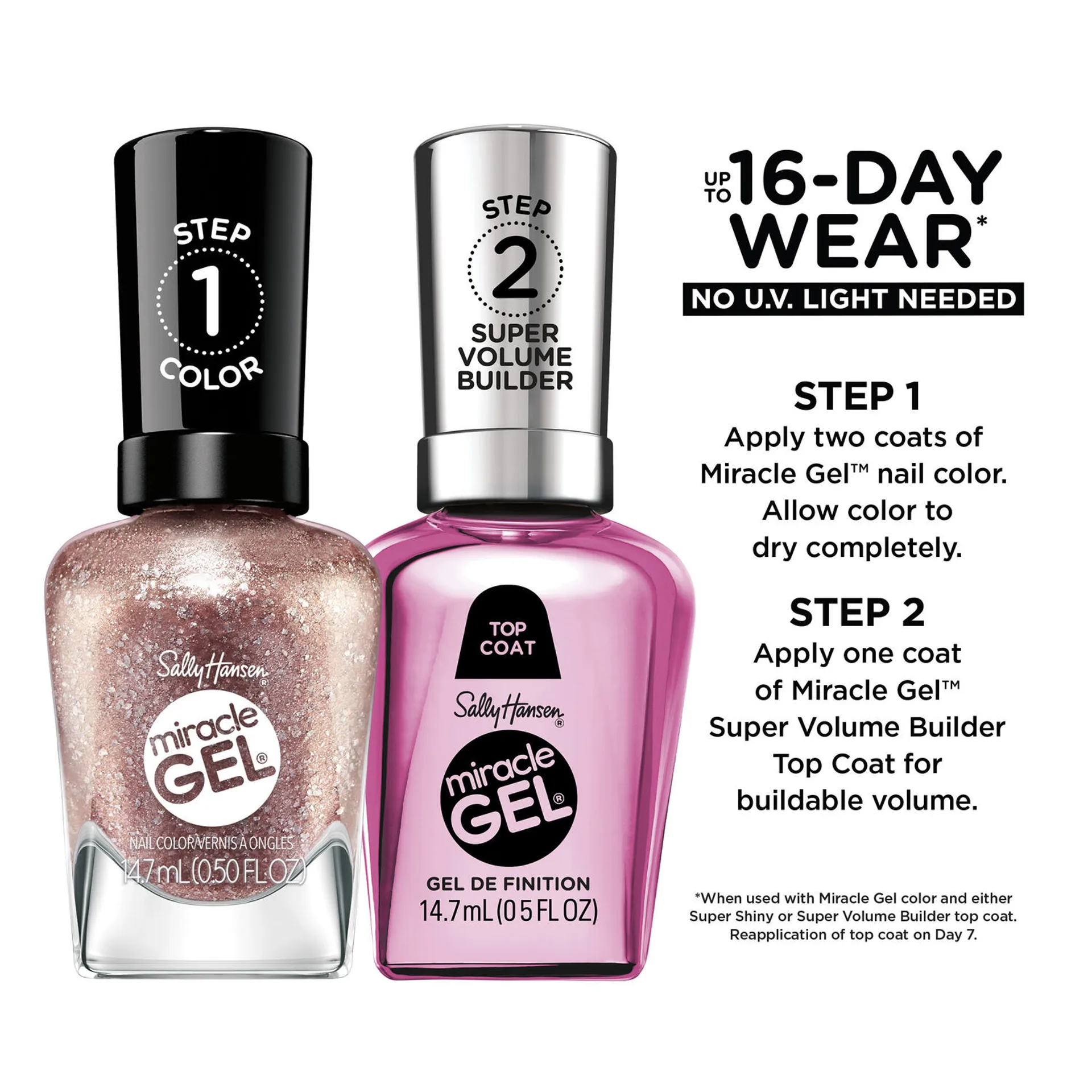 Step 2: Apply Sally Hansen Miracle Gel Top Coat over Gilded Gossip 204 for up to 14 days of gel-like shine