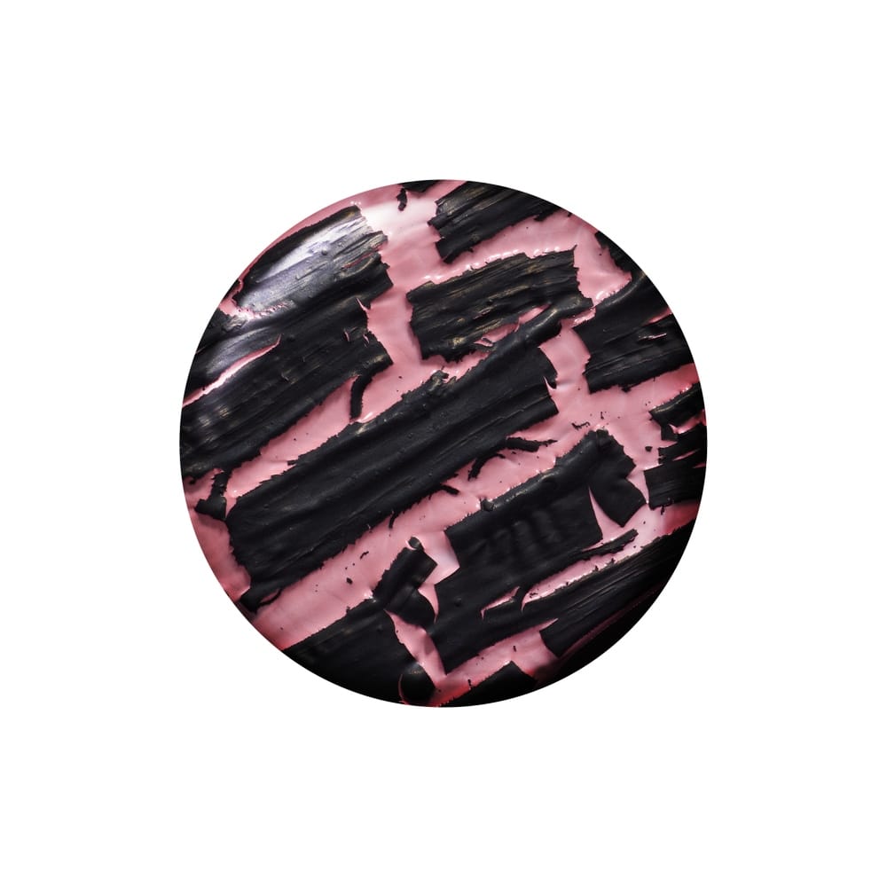 Abstract circular image featuring bold black streaks layered over a soft pink background, creating a striking contrast. - Image 2 of 4