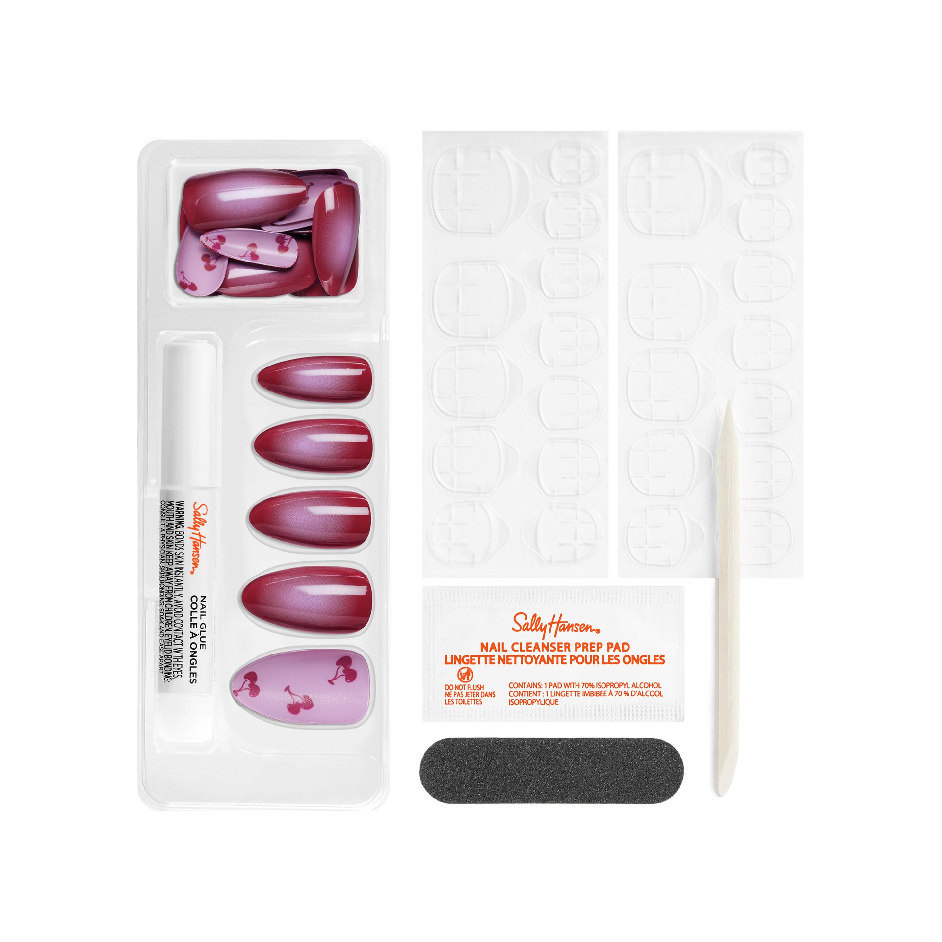 Sally Hansen Twice As Nice Perfect Press On Cherry Flip AL315 — inner tray showing press-on nails and application tabs