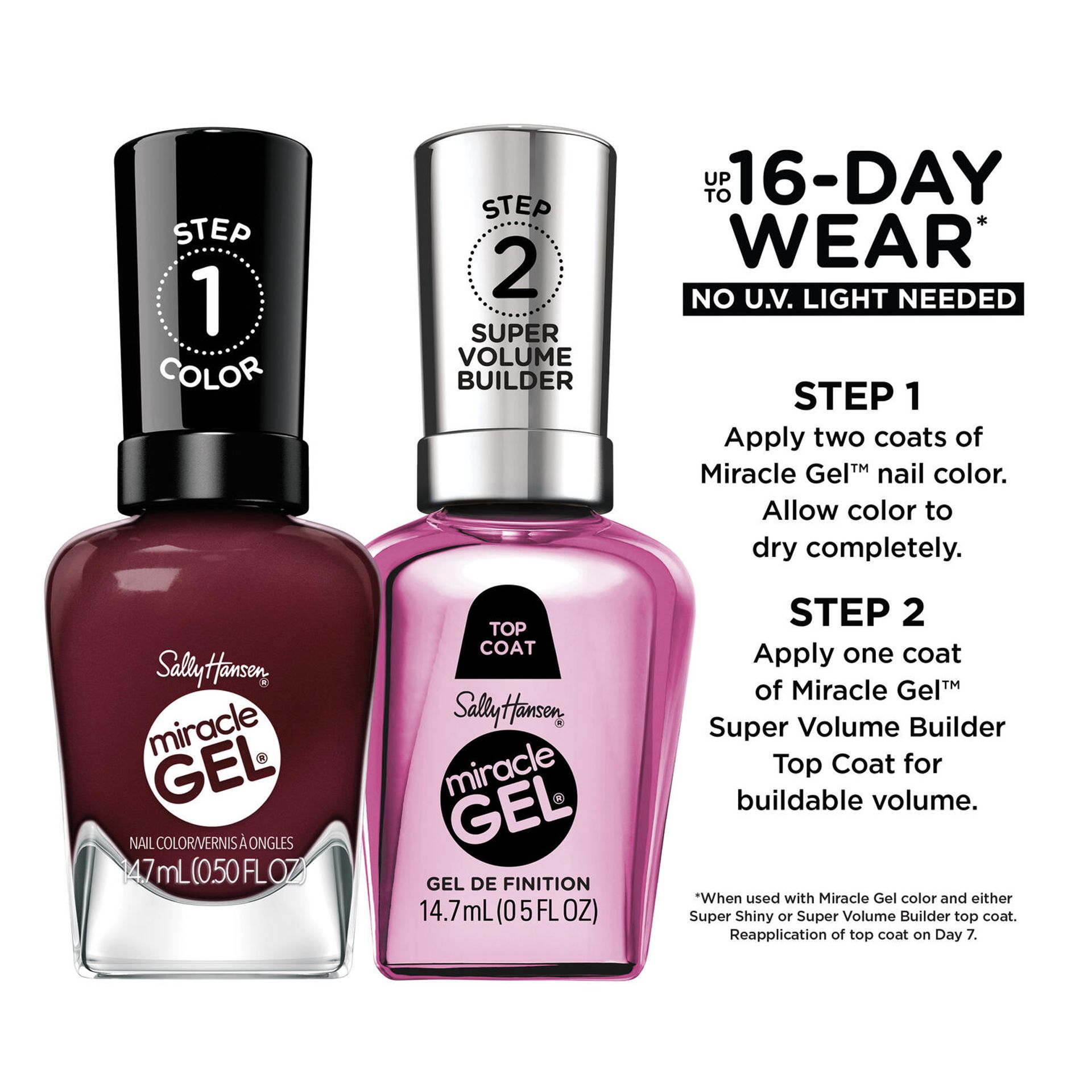 Step 2: Apply Sally Hansen Miracle Gel Top Coat over Downtown Rush 490 for up to 14 days of gel-like shine