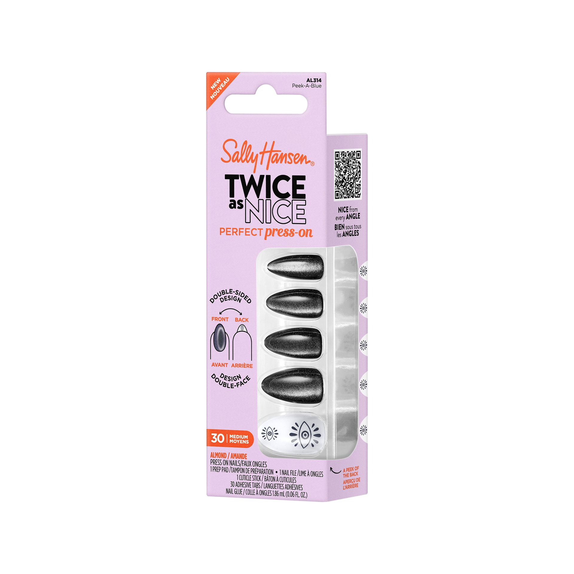 Sally Hansen Twice As Nice Perfect Press On Peek-A-Blue AL314 — angled carton pack shot