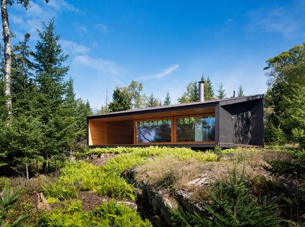 contemporary wood home corner floor-to-ceiling windows