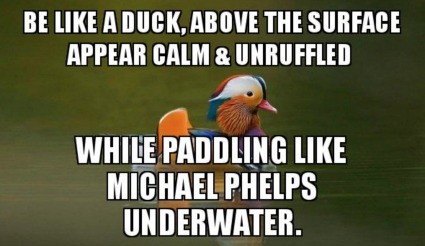 Meme: Be like a duck   Above the surface appear calm while paddling like Michael Phelps under the water