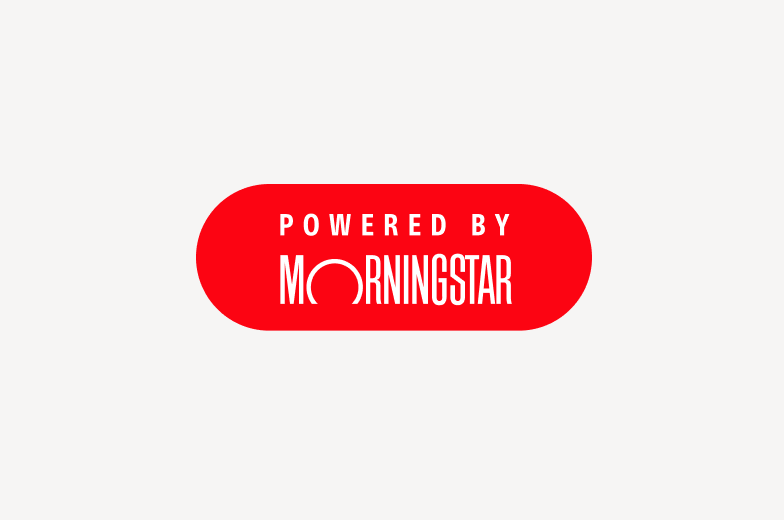 Image of powered by morningstar logo with white type on solid red pill