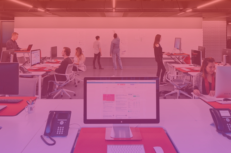 Office space view with gradient color overlay.