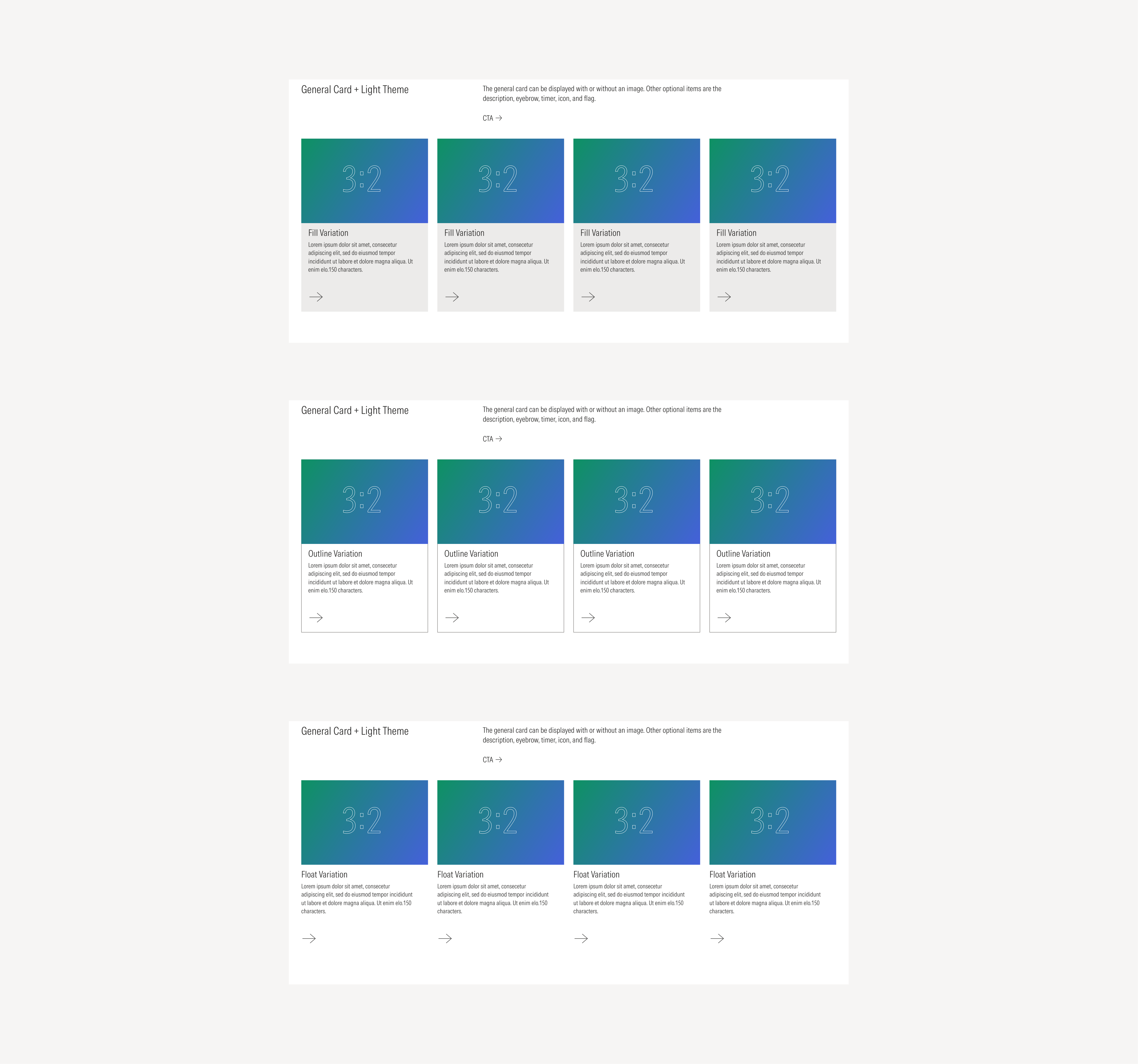 Card Layout on light theme, example using general cards