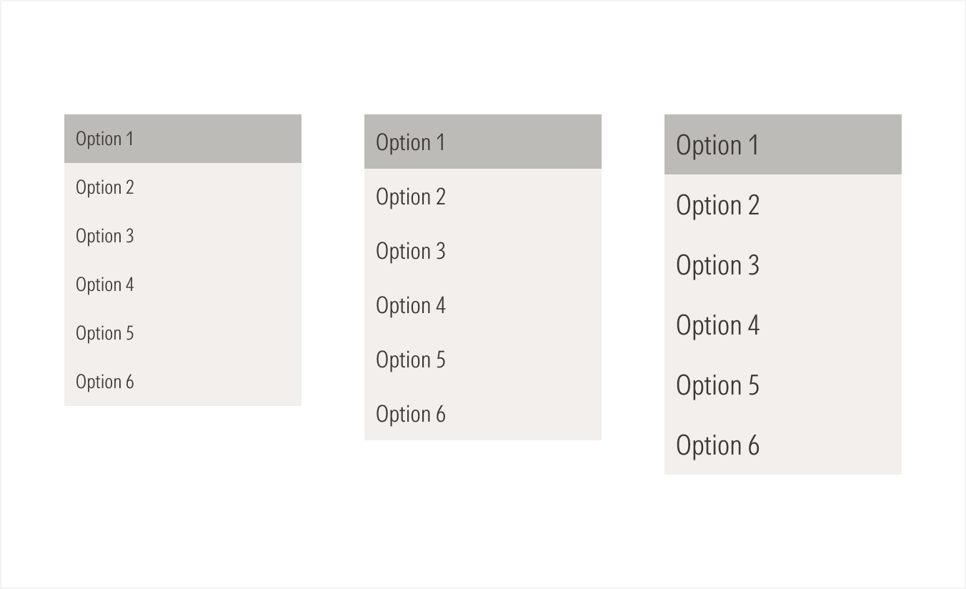 Sizes for the select dropdown menu