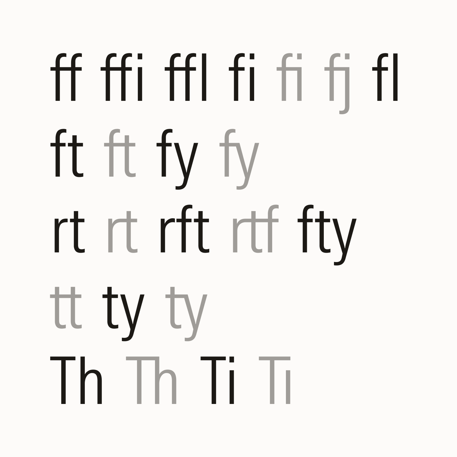 Grid of standard and discretionary ligatures.
