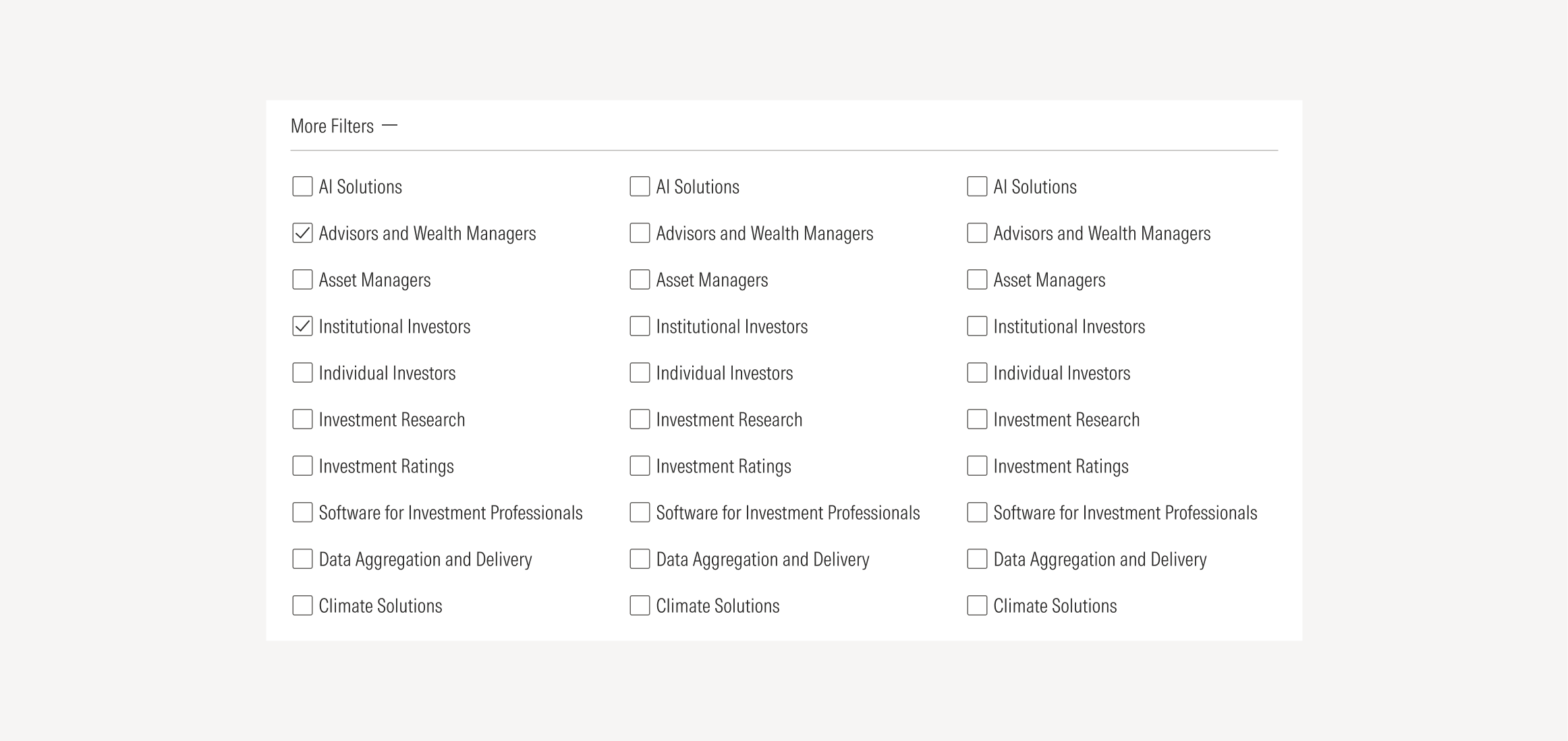 More filters section on light theme