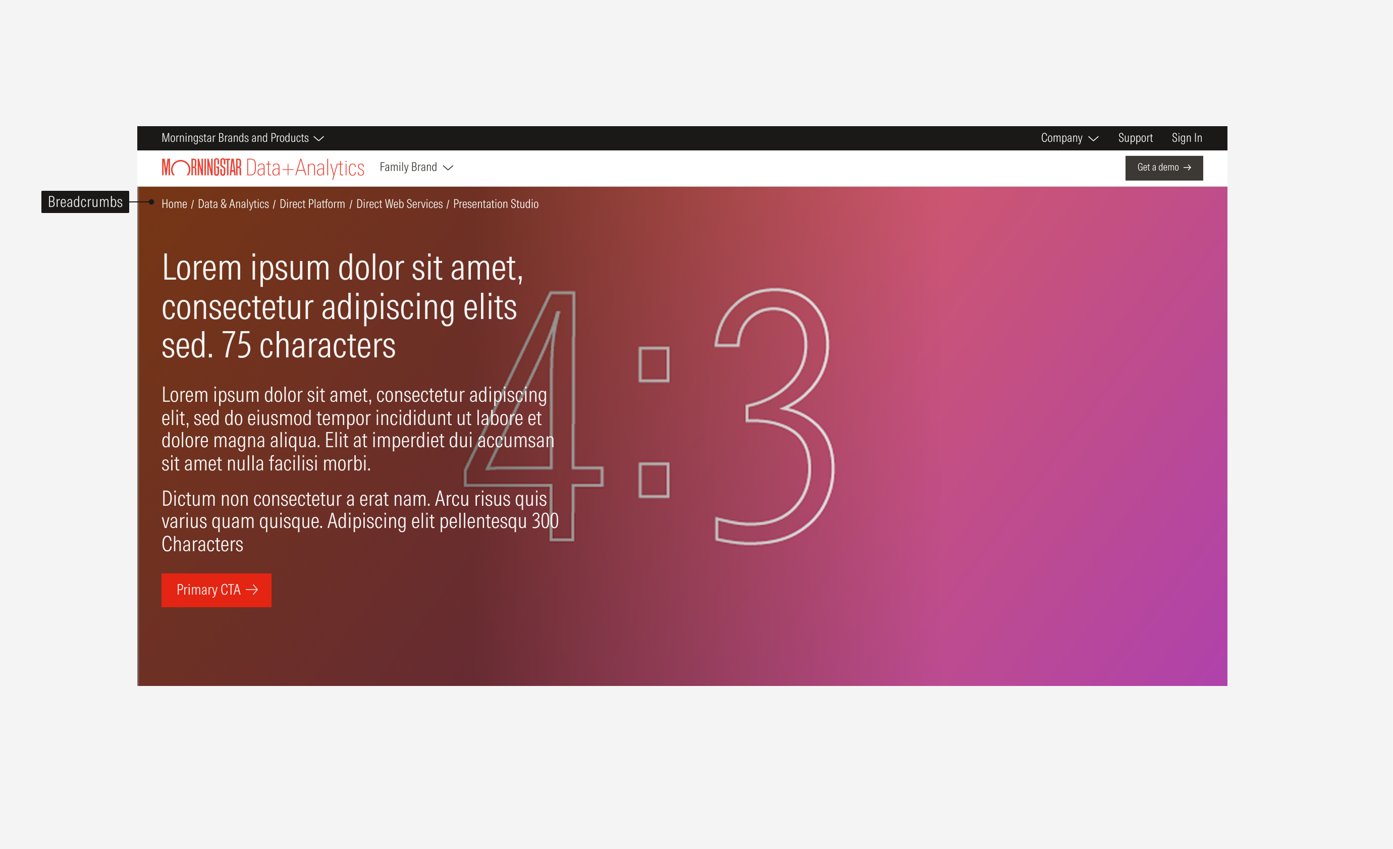 How the breadcrumbs will look when we have a full bleed hero.