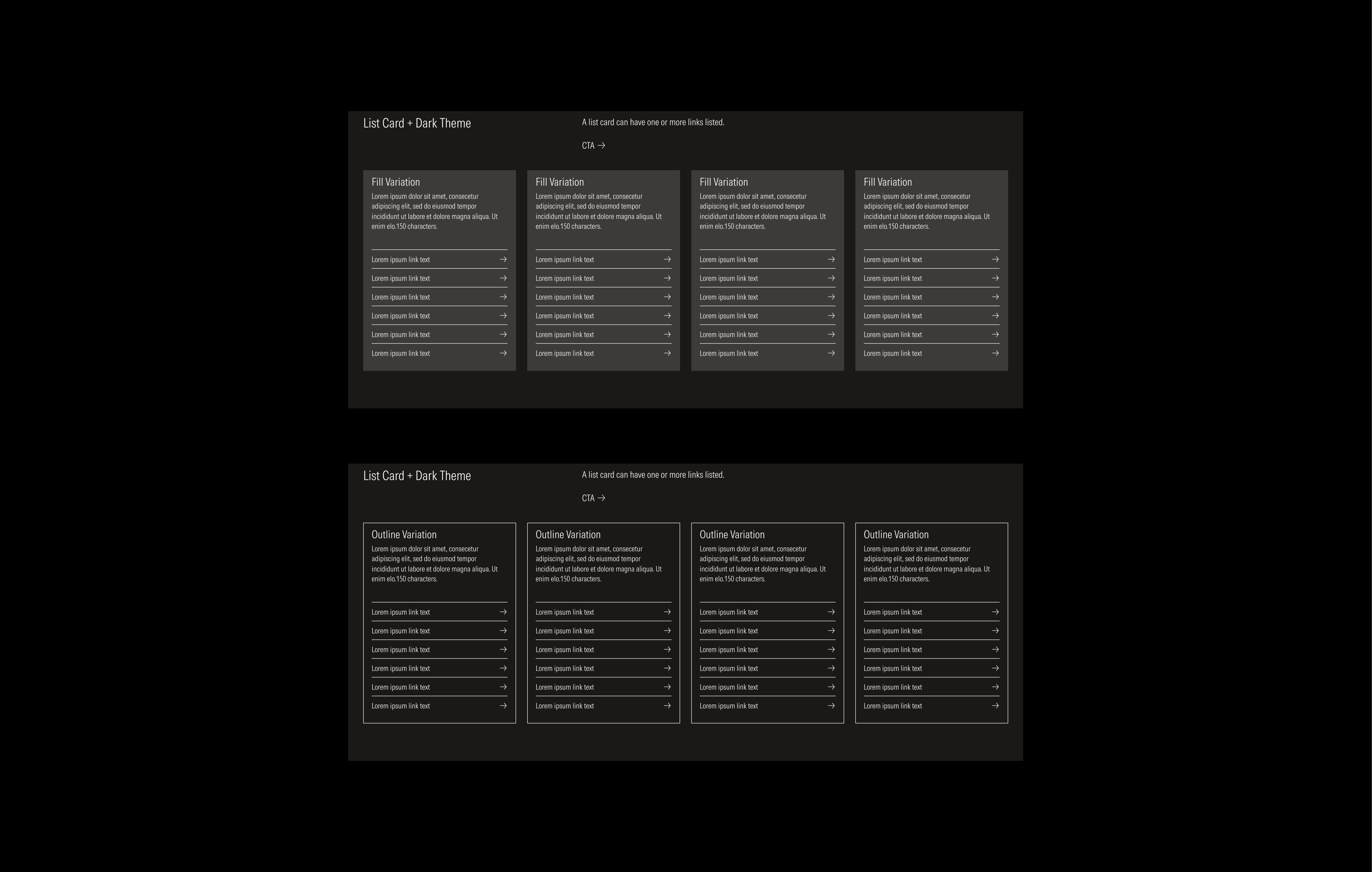 Card Layout on Dark theme, example using list cards
