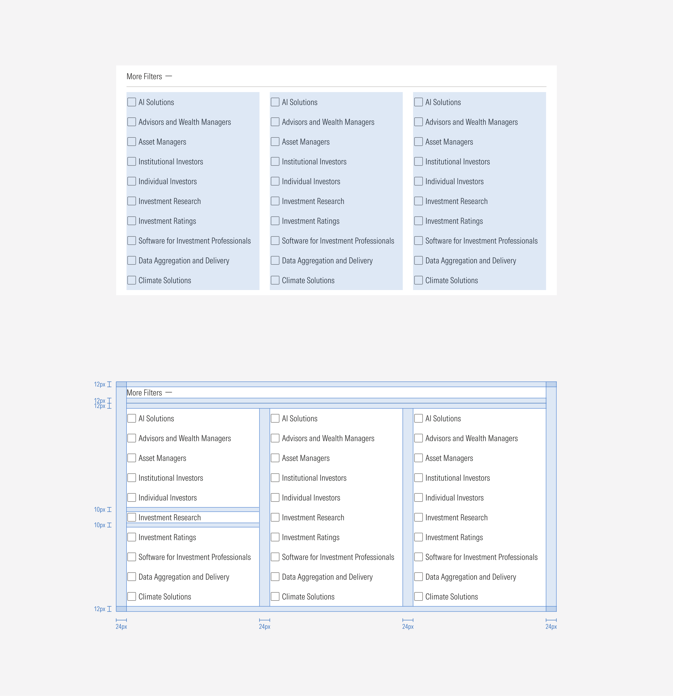 Specs for the more filter section on MD viewports