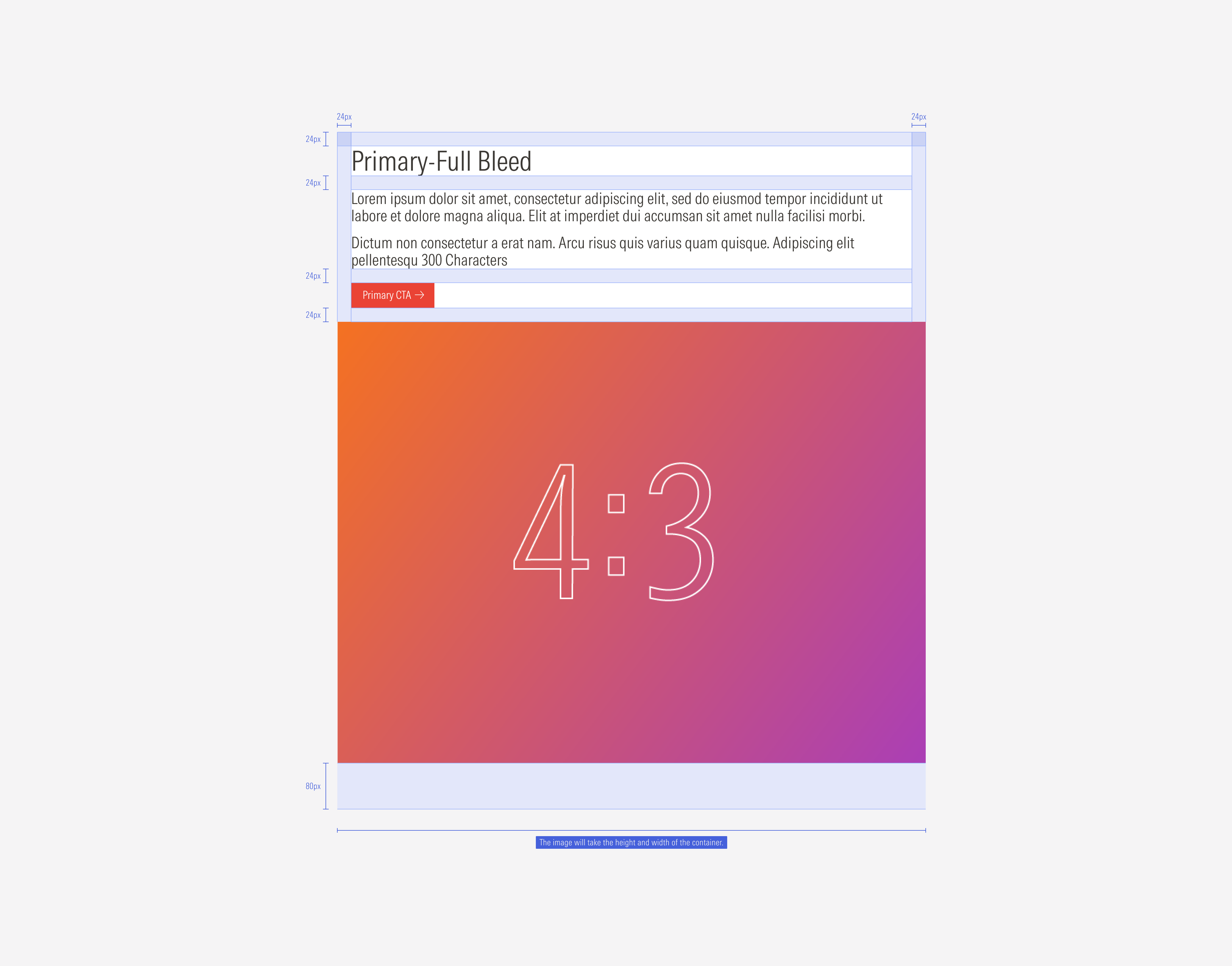 Spacing of the Primary-full bleed  variant for the MD and SM breakpoint