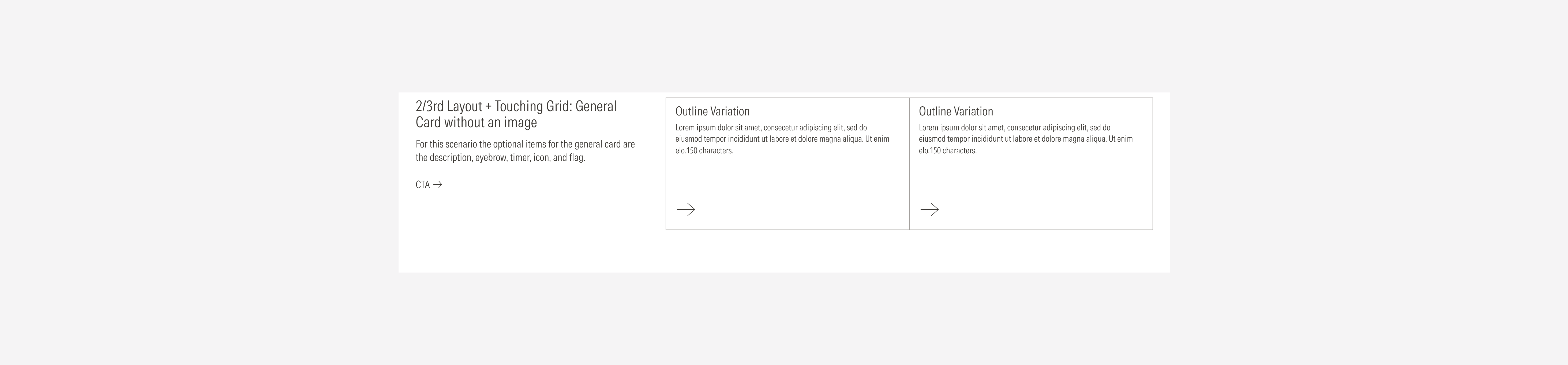2/3rd layout grid using the touching gutter style with the possible variants using general card without image