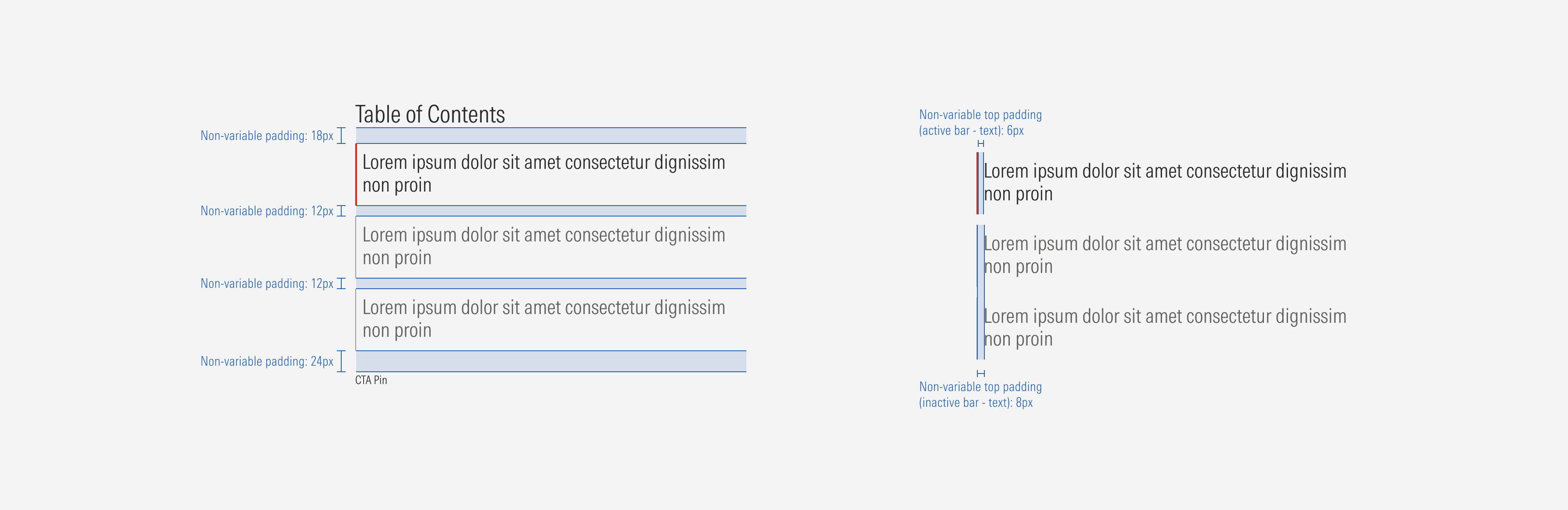 Tab container spacing for the single tab type.
