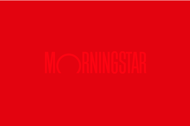 Red logotype on tonal background.