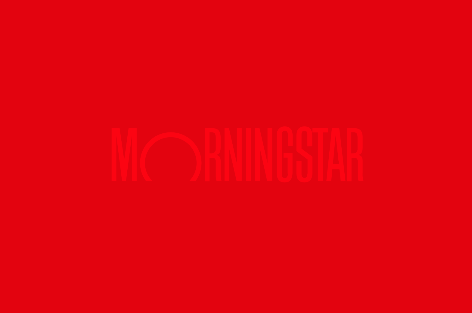 Red logotype on tonal background.