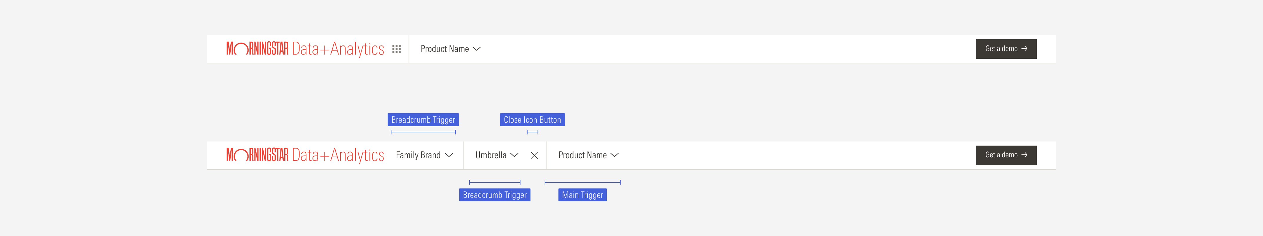 Overview of the nested navigation for the XL and LG breakpoints