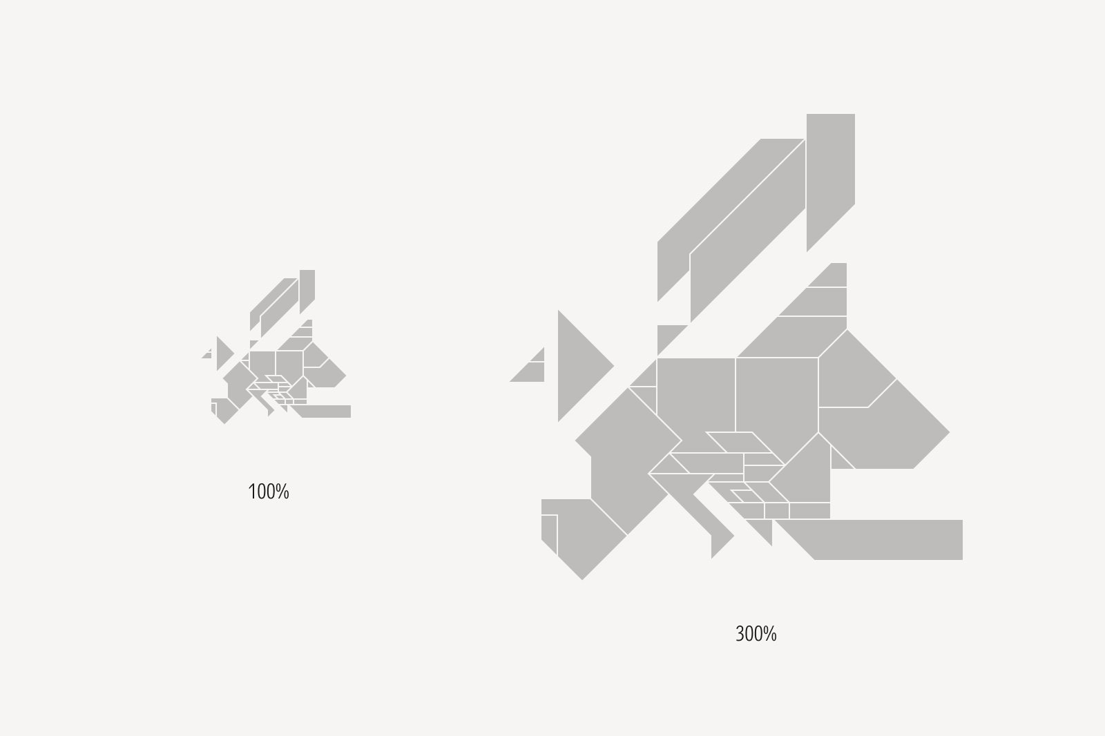Europe map shown at two sizes but with the same stroke weight.