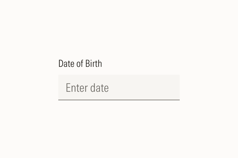 Input for a date of brith with placeholder text "Enter date"