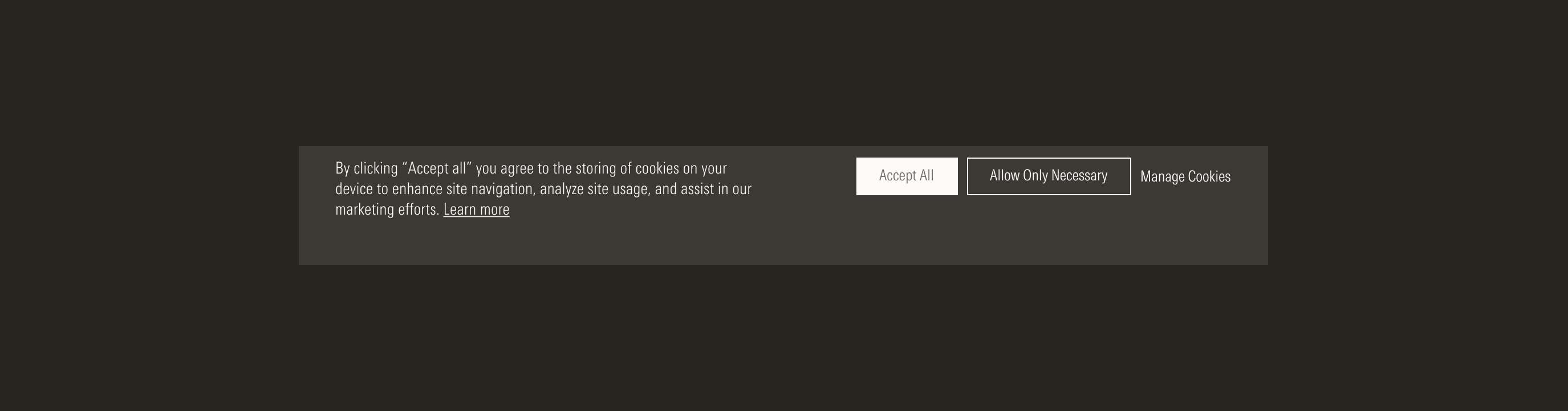 Cookies modal on dark theme