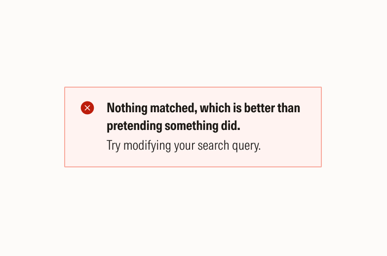 Example of an error message with copy that borders on sarcastic.