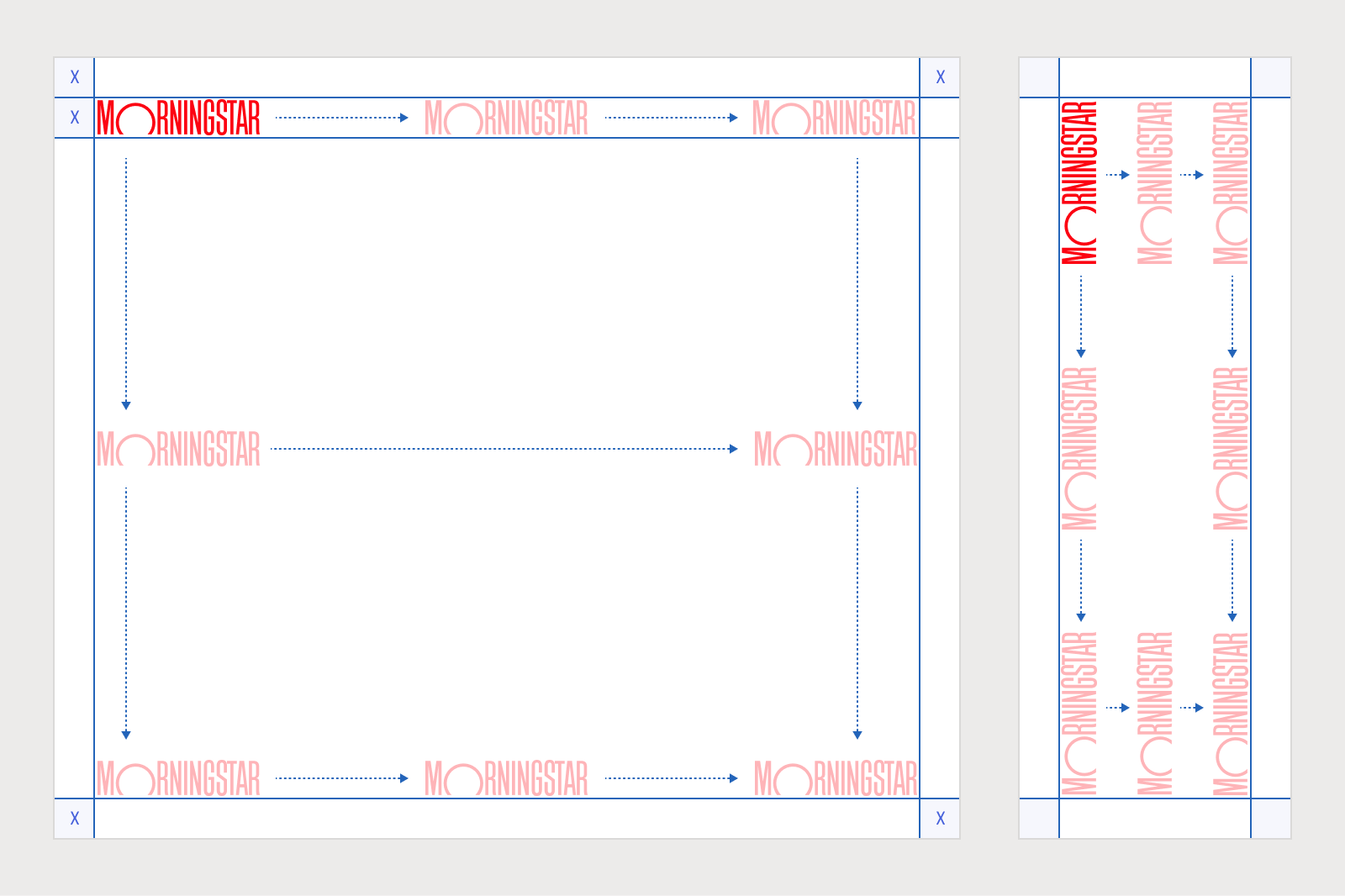 Logotype in landscape and portrait orientations with recommended placement.