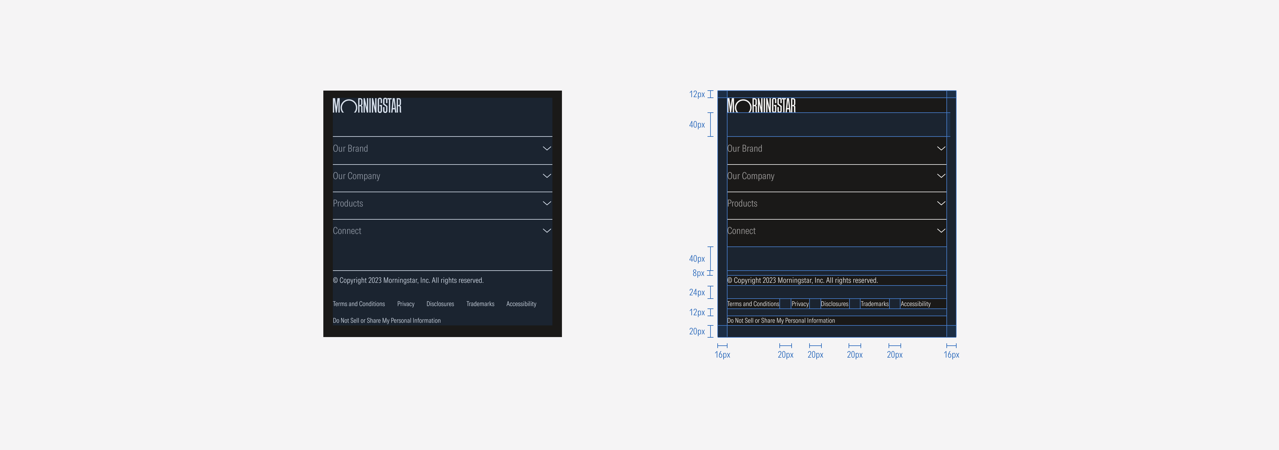 Spacings of the Default footer