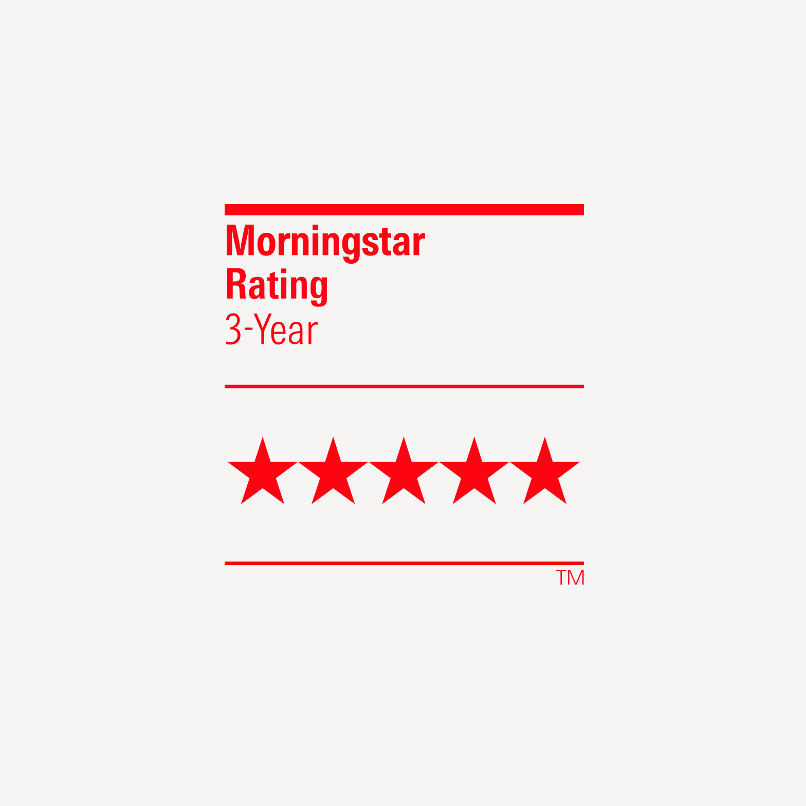 Morningstar Rating 3-Year shown in red text, with five red stars displayed below, indicating a 5-star 3-year rating.