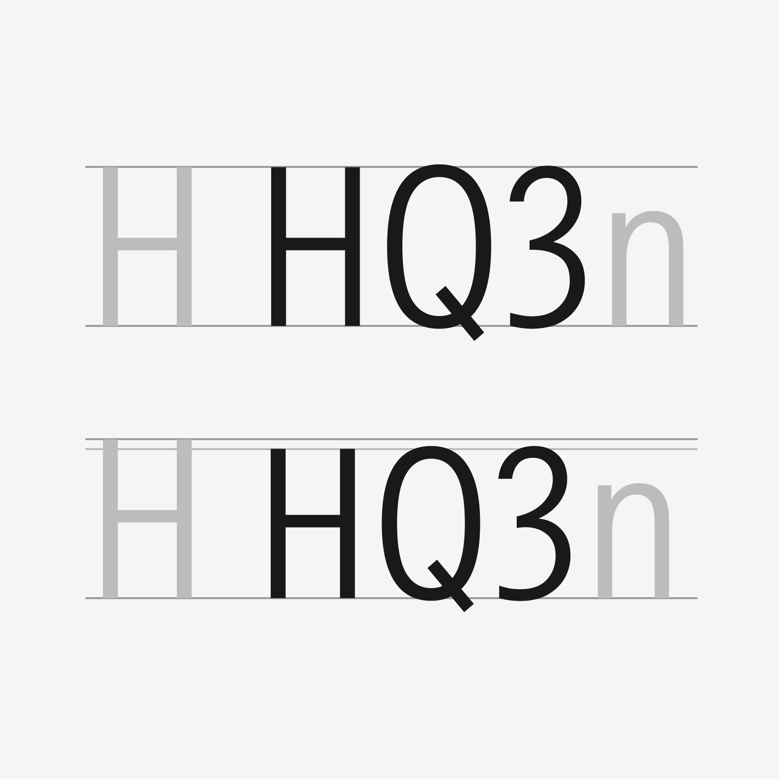 Two rows showing cap and low-cap letters and numbers.