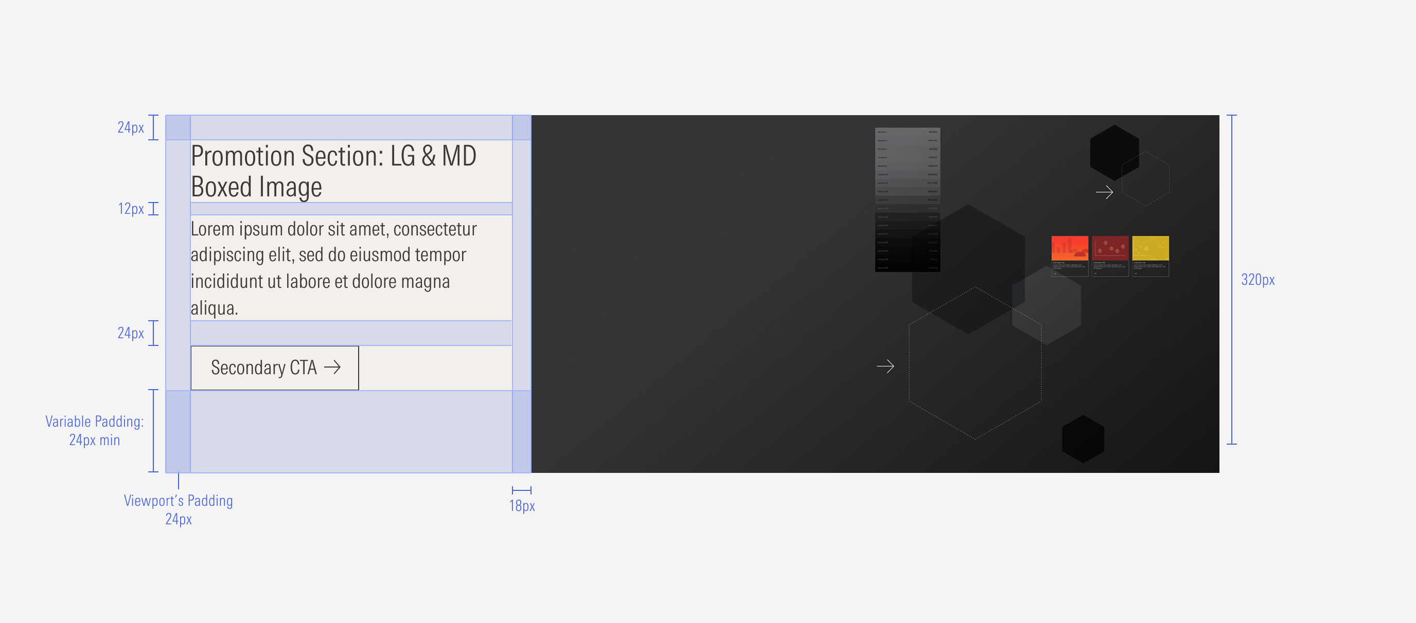 Shows the pixel spacing between elements within the boxed image LG and MD variant