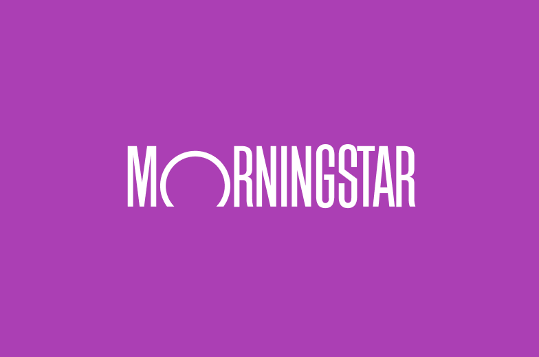 White logotype on purple background.