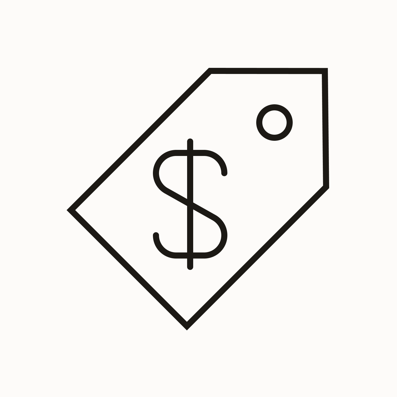 Price tag with drawn dollar symbol.