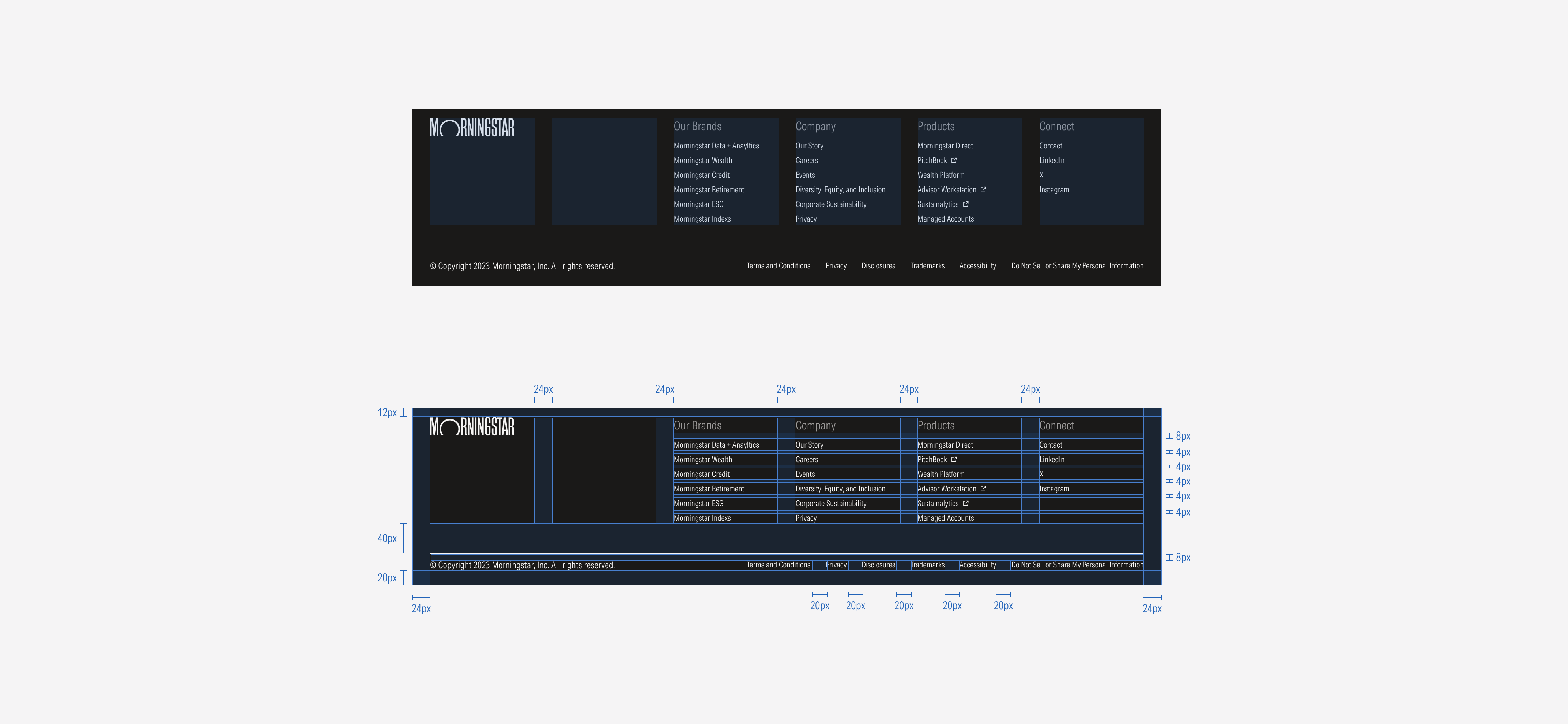 Spacings of the MD footer
