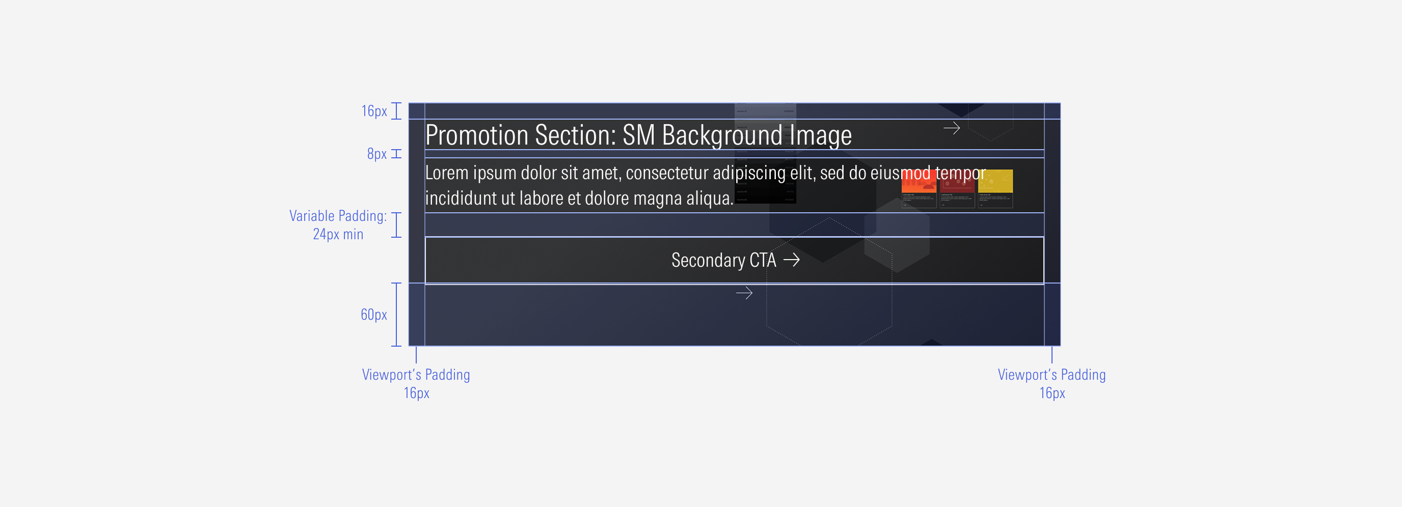 Shows the pixel spacing between elements within the Background SM variant