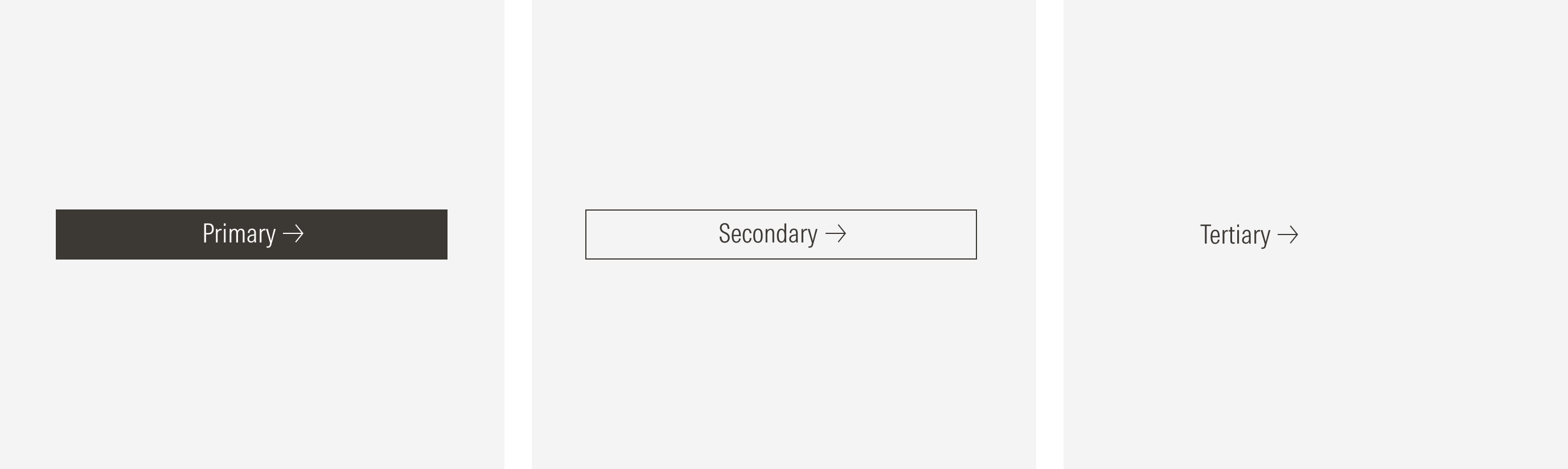 Main button variants: Primary (filled), Secondary (outlined), Tertiary (float).