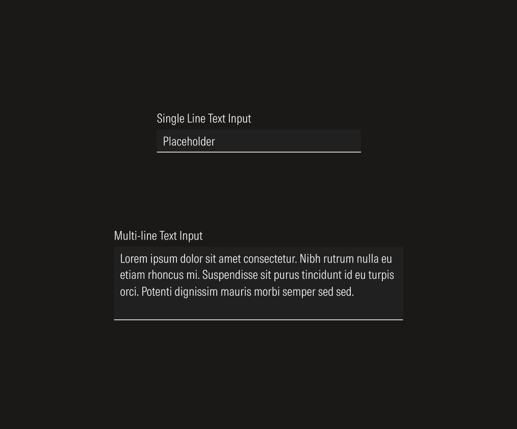 Text Input variations on dark theme